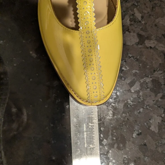 NWOT Yellow T-Strap The Office Of Angela Scott Heels Dustbag Included No Box - Picture 7 of 10